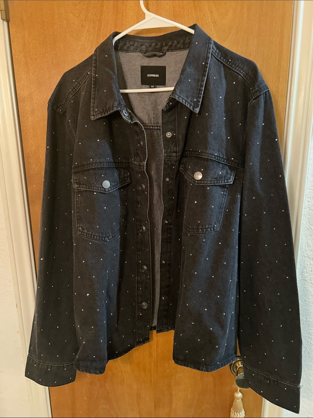 Express Black Denim Jacket with Sequins. Like new. XXL